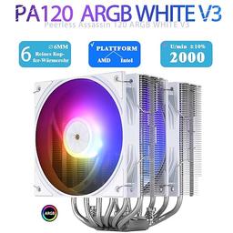 Peerless Assassin 120 ARGB White V3 CPU-Kühler,Doppel-Tower mit 6 Heatpipes Kommt mit Weiß Top-Abdeckung, zwei 120mm PWM-Lüftern-2000RPM, für AM5/AM4, Intel lga1851/1700/1150/1151/1200
